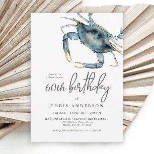 Invitation Aquarelle Crabe bleu Fruits de mer 60e anniversair