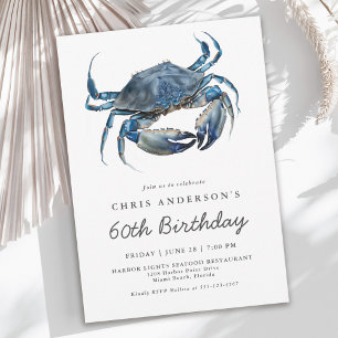 Invitation Aquarelle Crabe bleu Fruits de mer 60e anniversair