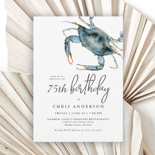Invitation Aquarelle Crabe bleu Fruits de mer 75e anniversair