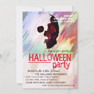 Invitation Aquarelle Crâne rose peint Halloween Art rétro