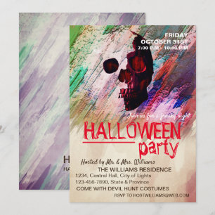 Invitation Aquarelle Crâne rouge peint Halloween Art Vintage