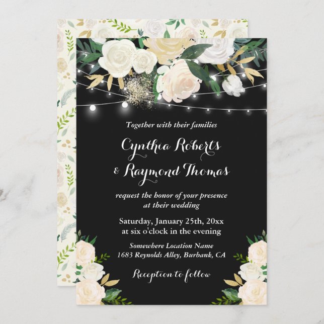Invitation Aquarelle Crème d'ivoire Floral String Mariage (Devant / Derrière)