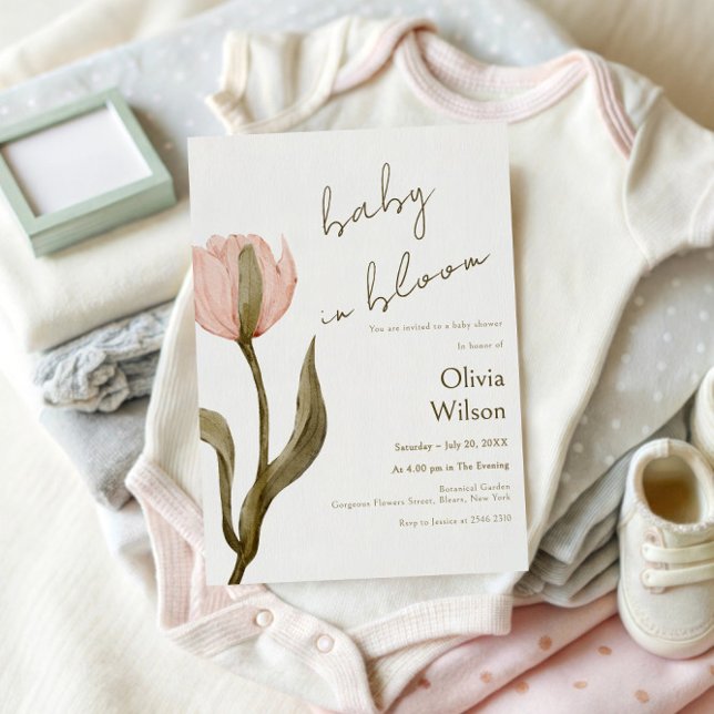 Invitation Aquarelle crème et rose (Créateur téléchargé)