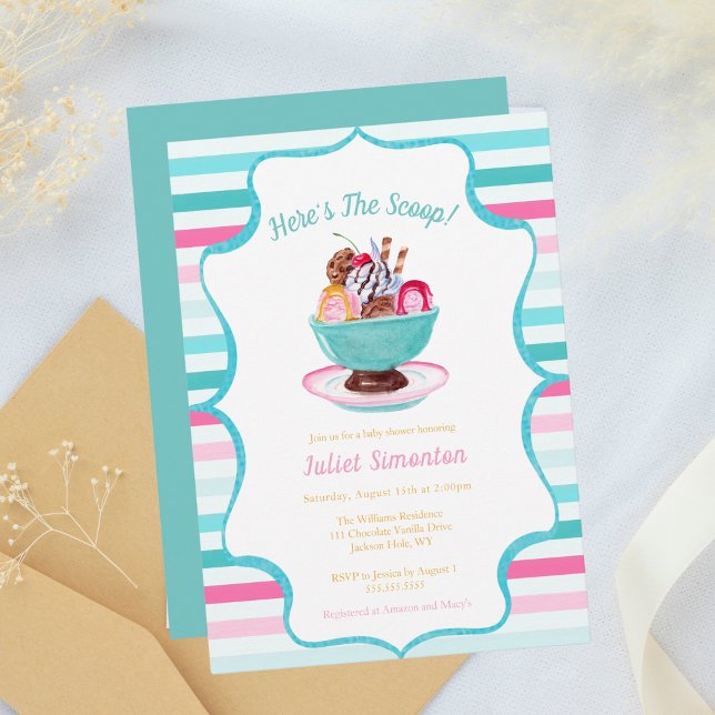 Invitation Aquarelle Crème glacée Baby shower Sundae (Créateur téléchargé)