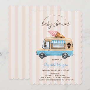 Invitation Aquarelle Crème glacée Camion Baby shower rayé