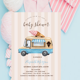 Invitation Aquarelle Crème glacée Camion Baby shower rayé
