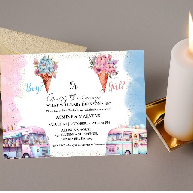 Invitation Aquarelle Crème glacée Devine le genre révéler (Créateur téléchargé)