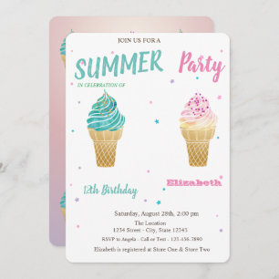Invitation Aquarelle Crème glacée Étoiles Anniversaire