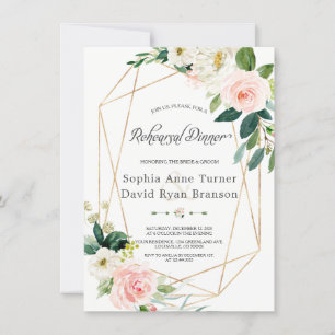 Invitation Aquarelle Crème rose Floral Gold Rehearer Dîner