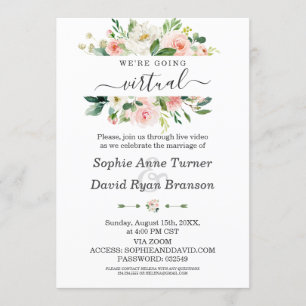 Invitation Aquarelle Crème rose Floral Mariage virtuel
