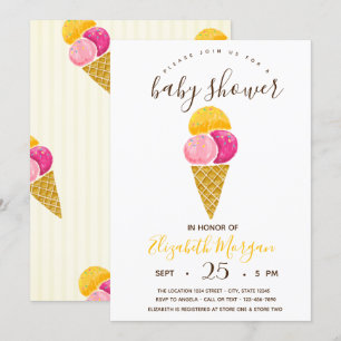 Invitation Aquarelle Crèmes glacées, Baby shower rayures