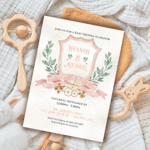 Invitation Aquarelle Crest Bébé Douche rose