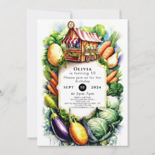 Invitation Aquarelle Cultivée localement Marché des agriculte
