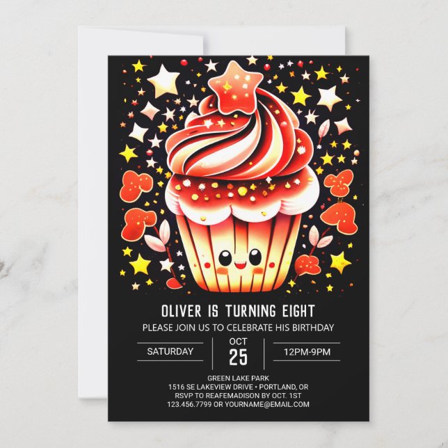 Invitation Aquarelle Cupcake Extravaganza Muffin Anniversaire (Devant)