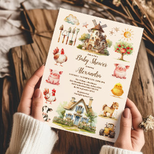 Invitation Aquarelle Cute Animaux de ferme Barnyard Baby show