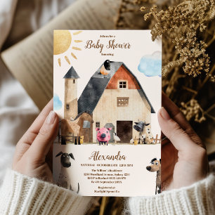 Invitation Aquarelle Cute Animaux de ferme Barnyard Baby show