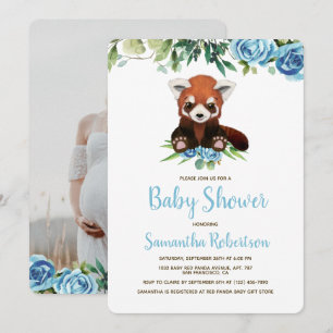 Invitation Aquarelle Cute Bear Blue Boy Baby shower Photo