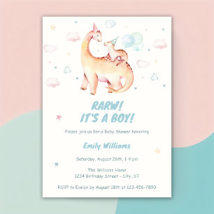 Invitation Aquarelle Cute Boy Dinosaur Rawr Baby shower