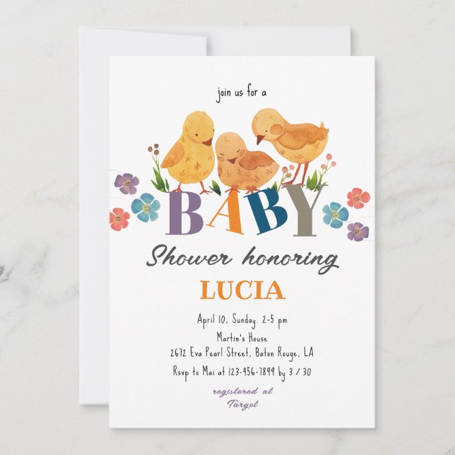 Invitation Aquarelle Cute Chicken Famille Baby shower (Devant)