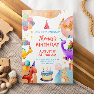 Invitation Aquarelle Cute Dinosaur Anniversaire