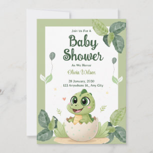 Invitation Aquarelle Cute Dinosaur Baby shower Garçon de verd