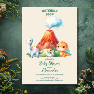 Invitation Aquarelle Cute Dinosaur Baby shower verdoyant