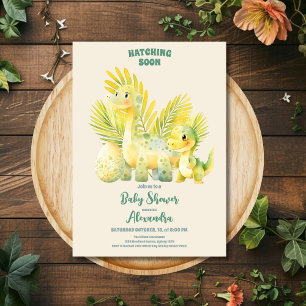 Invitation Aquarelle Cute Dinosaur Baby shower verdoyant