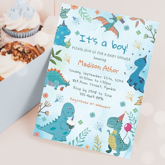 Invitation Aquarelle Cute Dinosaur Boy Baby shower (Créateur téléchargé)