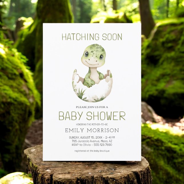 Invitation Aquarelle Cute Dinosaur Hatching Bientôt Baby show (Créateur téléchargé)