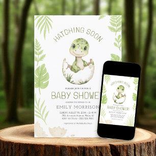 Invitation Aquarelle Cute Dinosaur Hatching Bientôt Baby show