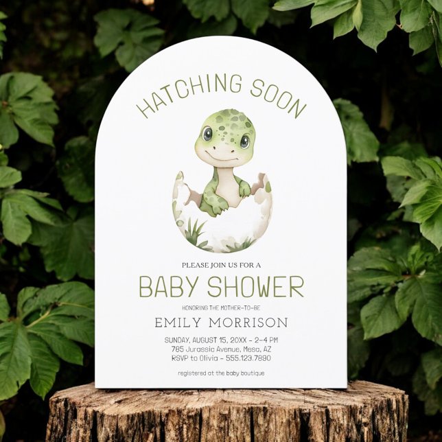 Invitation Aquarelle Cute Dinosaur Hatching Bientôt Baby show (Créateur téléchargé)