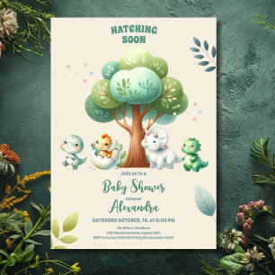 Invitation Aquarelle Cute Dinosaur Hatching Bientôt Baby show