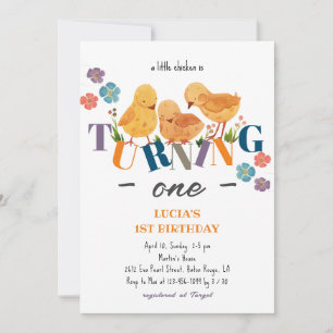 Invitation Aquarelle Cute Poulet Famille 1er anniversaire