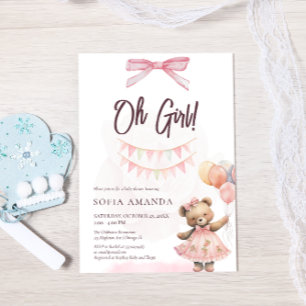 Invitation Aquarelle Cute rose Teddy Bear Baby shower