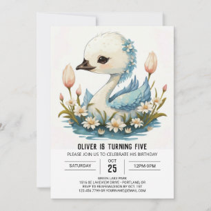 Invitation Aquarelle Cygnus Swan Anniversaire