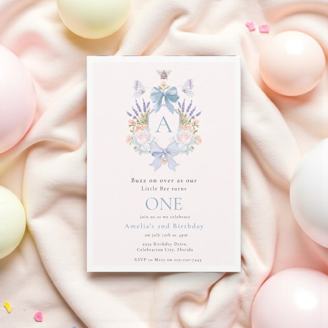 Invitation Aquarelle d'abeille florale en gros 1er anniversai (Créateur téléchargé)