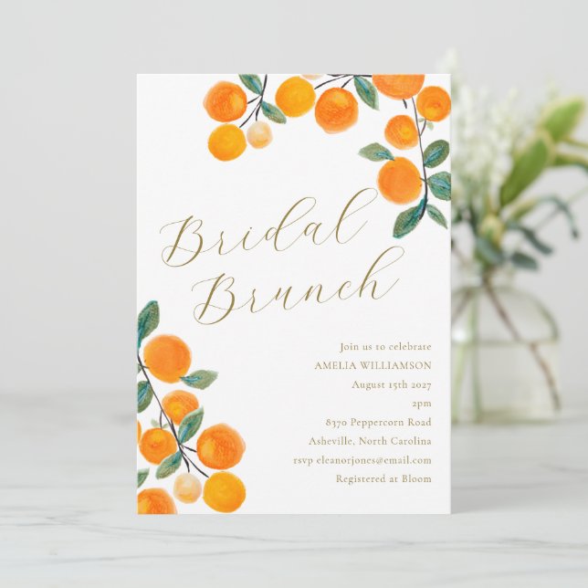 Invitation Aquarelle d'agrumes d'orange Brunch nuptial (Debout devant)
