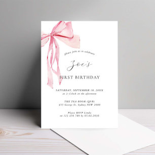 Invitation Aquarelle Dainty Bow rose Premier anniversaire