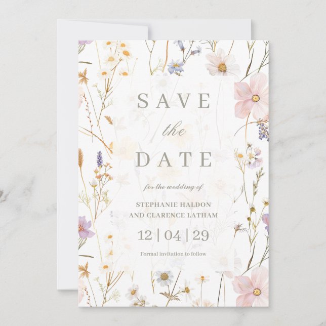 Invitation Aquarelle Dainty Flowers Mariage Enregistrer la da (Devant)