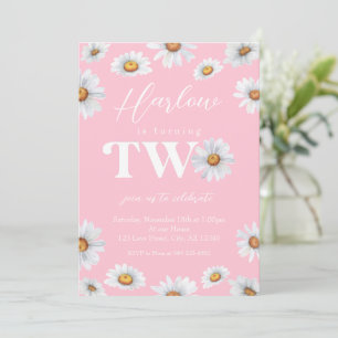 Invitation Aquarelle Daisy Deux Filles 2e anniversaire