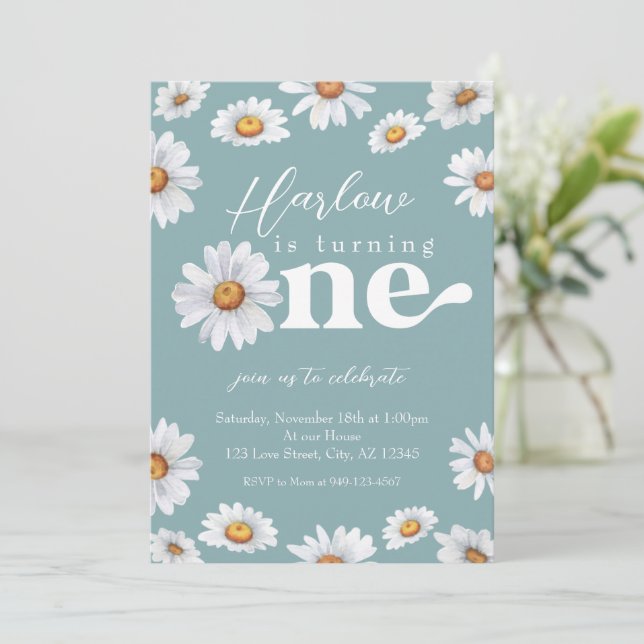 Invitation Aquarelle Daisy One Girl'anniversaire (Debout devant)