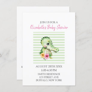 Invitation Aquarelle d'Alligator mignonne Hibiscus Baby showe
