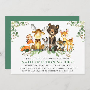 Invitation Aquarelle d'anniversaire Animaux des bois