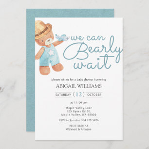 Invitation Aquarelle d'attente précoce Baby shower de l'ours 