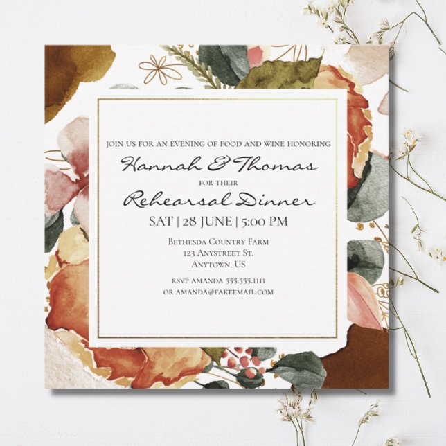 Invitation Aquarelle d'automne Dîner de répétition Mariage fl (Créateur téléchargé)