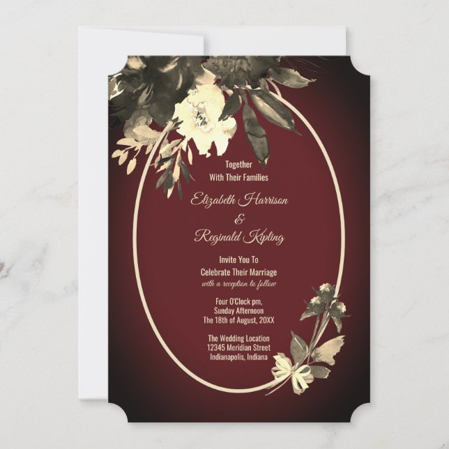 Invitation Aquarelle d'automne Floral Bourgogne Mariage (Devant)