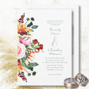 Invitation Aquarelle d'automne Floral Elégant Mariage Bourgog