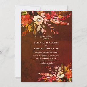Invitation Aquarelle d'automne Floral Marbré Brown Mariage