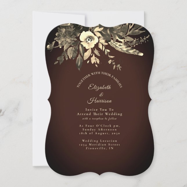 Invitation Aquarelle d'automne Floral Mocha Mariage Brown (Devant)