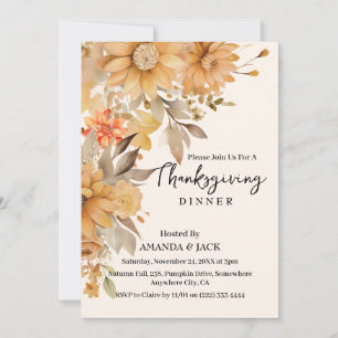 Invitation Aquarelle d'automne Floral Thanksgiving Dîner